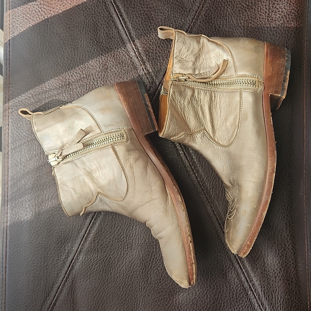 Golden Goose distressed metallic ankle zip Chelsea boots ANOUK cowboy booties 8
